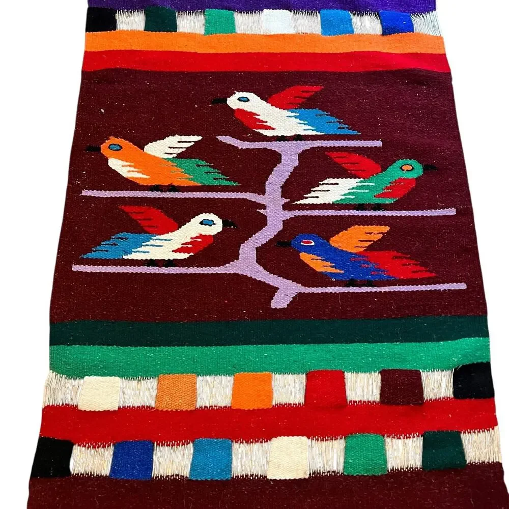 VINTAGE HANDWOVEN Wool Rug Wall Tapestry MEXICAN ZAPOTEC Tree Of Life 51” x 28”